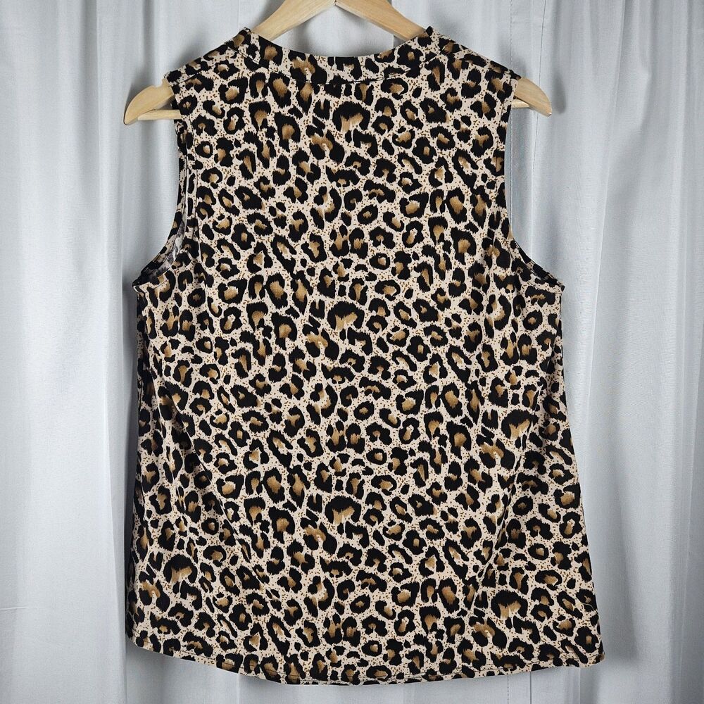 Hayden LA Leopard Animal Print Sleeveless Tie-Neck Collared Keyhole Blouse Top L - Picture 2 of 10